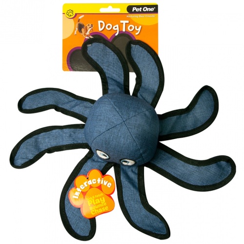 Pet One Interactive Blue Octopus Dog Toy - 32cm