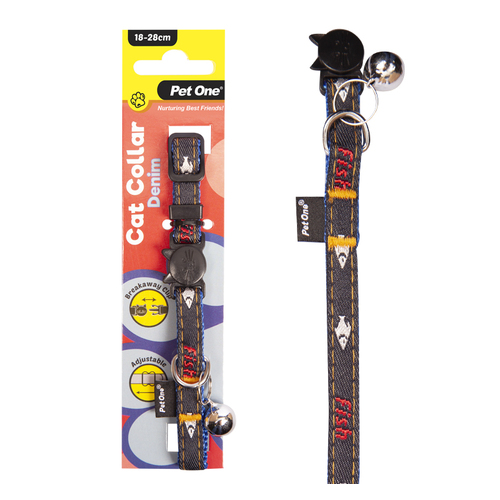 Pet One Nylon Cat Collar - Denim - Blue (10mm x 18-28cm)