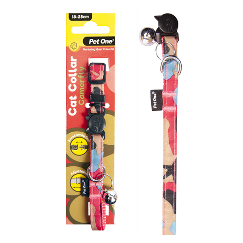 Pet One Nylon Cat Collar - Camerfly - Pink (10mm x 18-28cm)