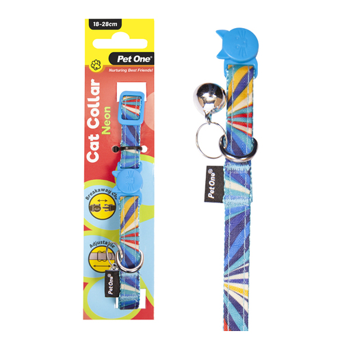 Pet One Nylon Cat Collar - Neon - Blue (10mm x 18-28cm)
