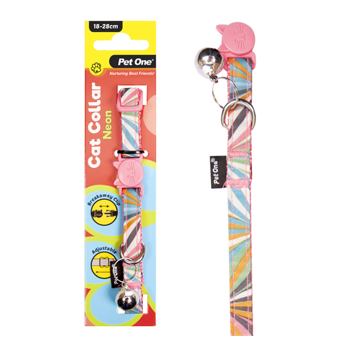 Pet One Nylon Cat Collar - Neon - Pink (10mm x 18-28cm)