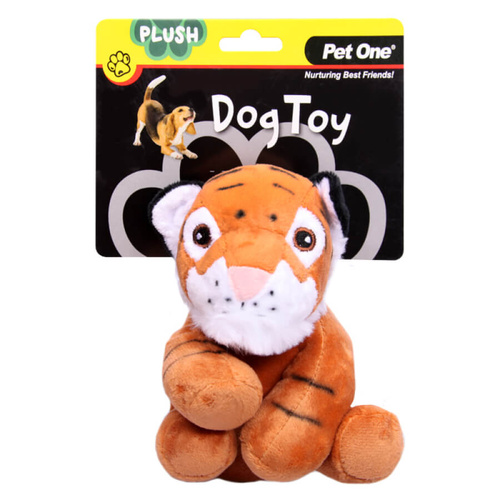 Pet One Plush Squeaky Dog Toy - Tiger (15cm)