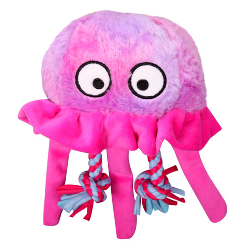 Pet One Plush Squeaky Dog Toy - Jellyfish with Rope - Purple (23cm)
