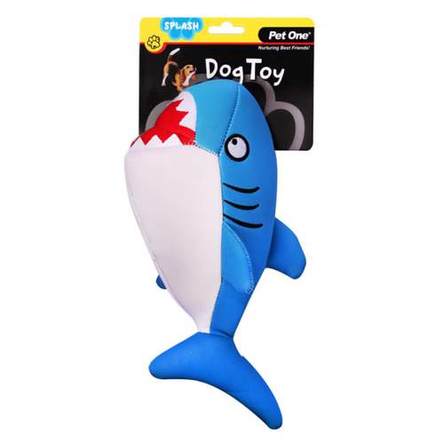 Pet One Splash Squeaky Dog Toy - Shark - Blue (25cm)