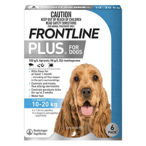 Frontline Plus for Medium Dogs 10-20 kgs - 6 Pack - Blue