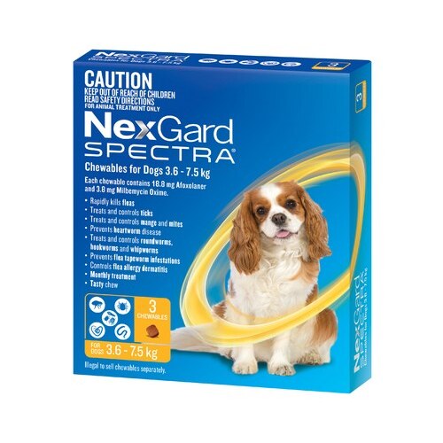 NexGard SPECTRA for Dogs 3.6-7.5 kg - 3 Pack - Yellow