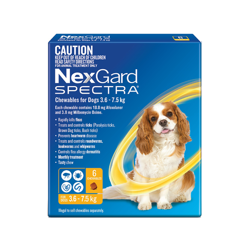 NexGard SPECTRA for Dogs 3.6-7.5 kg - 6 Pack - Yellow