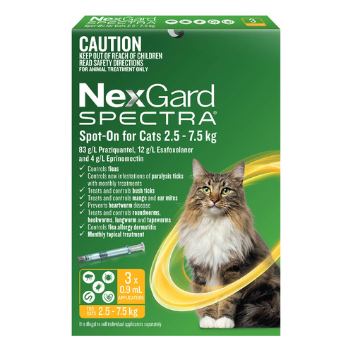 NexGard Spectra for Cats 2.5-7.5 kg - Yellow - 3 Pack