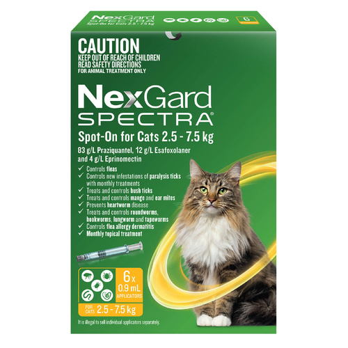 NexGard Spectra for Cats 2.5-7.5 kg - Yellow - 6 Pack