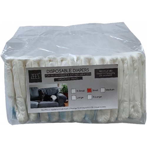 Zeez Disposable Dog Diapers - Small - 32-48cm (12 Pack)