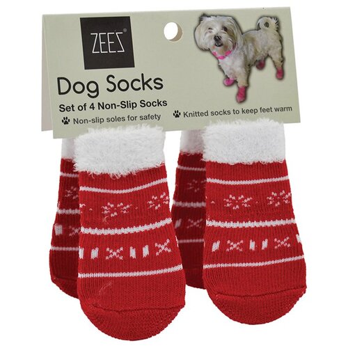 Zeez Non-Slip X-Mas Pet Socks - Red/White - Medium