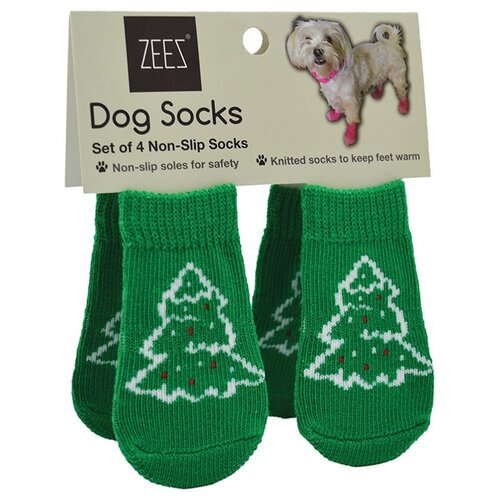 Zeez Non-Slip X-Mas Pet Socks - Green Tree - Medium