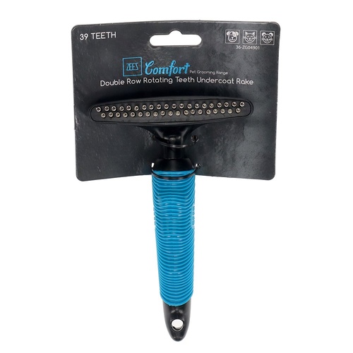 Zeez Comfort Double Row Rotating Teeth Undercoat Rake - Long Pins