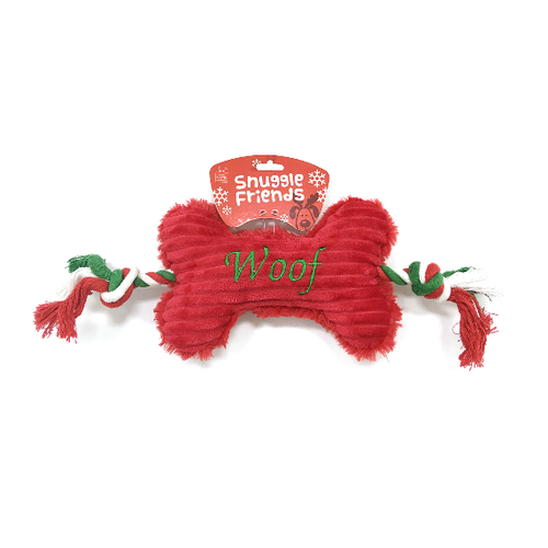 All Pet Christmas Plush Woof Bone with Rope