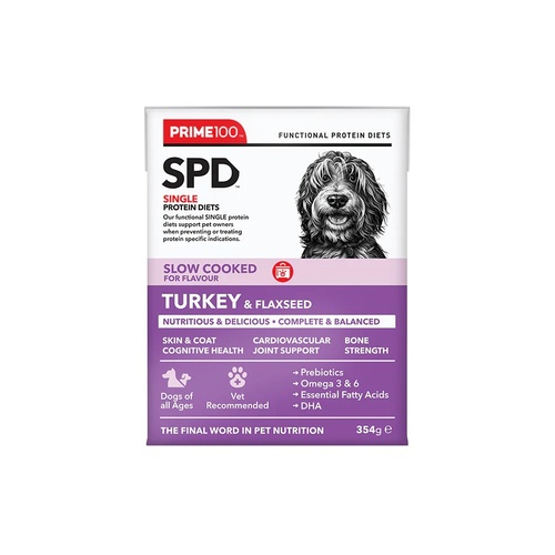 Prime 100 SPD Slow Cooked Dog Food - Turkey & Flaxseed - 354g