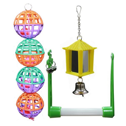 Swing, Ball & Mirror Lantern Bird Toys (Premier Bird) - 3 Pack 