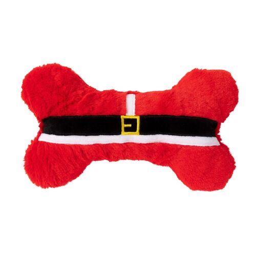 FuzzYard Furry Santa Bone Dog Toy - Red (30cm)