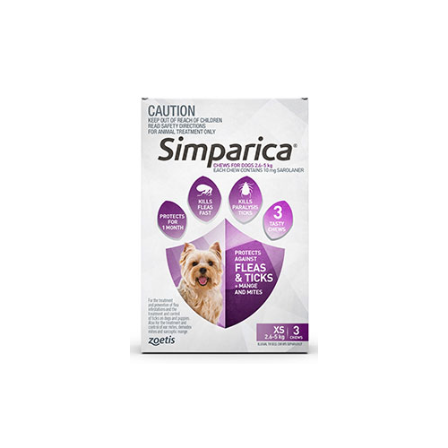 Simparica for X-Small Dogs 2.6-5kg - Purple - 3 Pack