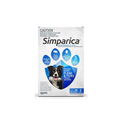 Simparica for Medium Dogs 10.1-20kg - Blue - 3 Pack