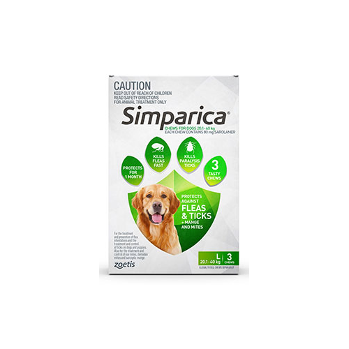 Simparica for Large Dogs 20.1-40kg - Green - 3 Pack