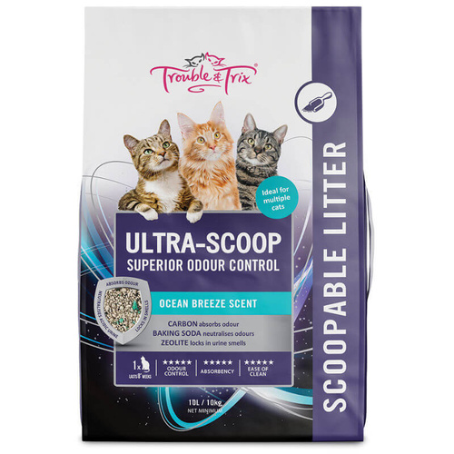 Trouble & Trix Ultra-Scoop Clumping Litter - Ocean Breeze Scent - 10L (10kg)