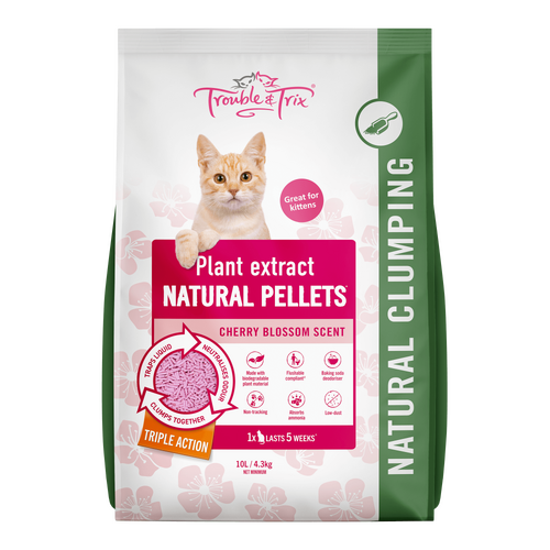 Trouble & Trix Natural Pellets Clumping Litter - Cherry Blossom Scent - 10L (4.3kg)