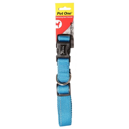 Pet One Reflective Adjustable Nylon Dog Collar - Aqua