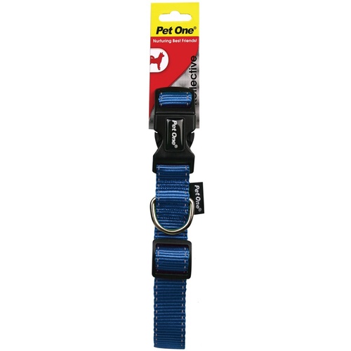 Pet One Reflective Adjustable Nylon Dog Collar - Blue