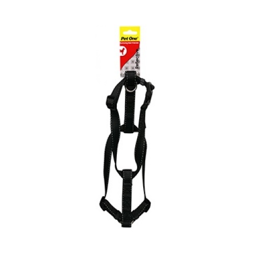 Pet One Reflective Adjustable Nylon Dog Harness - Black