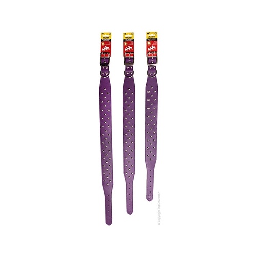 Pet One Three Row Studded Leather Dog Collar - Purple