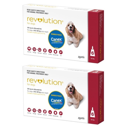 Revolution for Dogs 10.1-20 kgs - 12 Pack - Red - 2 Extra Vials Free