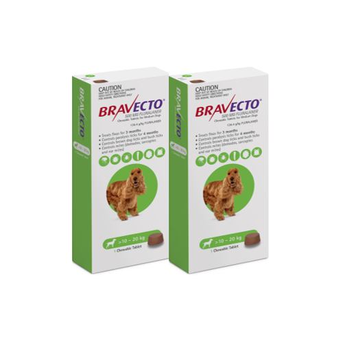 Bravecto for Medium Dogs 10-20 kg - Green - 2 TABLETS (6 months)