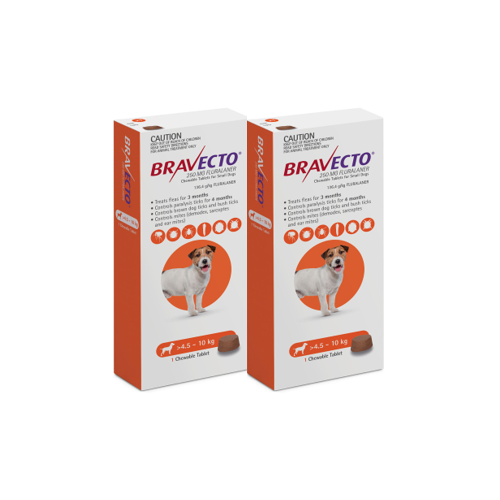 Bravecto for Small Dogs 4.5-10 kg - Orange - 2 TABLETS (6 months)